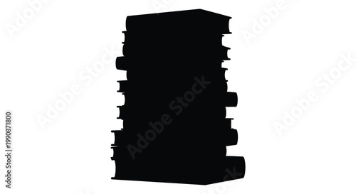 A tall stack of books rendered as a striking black shape silhouette