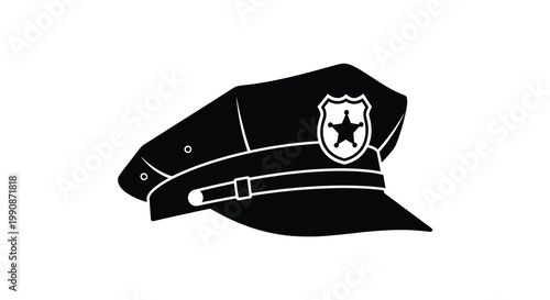 A black and white illustration of a police officer s peaked cap