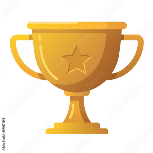 Golden trophy cup illustration with star icon isolated on white background. Flat vector winner award symbol for success, competition victory, and achievement recognition