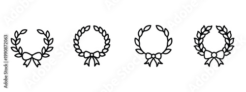 Laurel wreath line icons set winner olive branch victory leaf ornament award bow wreath success floral frame champion & more vector illustration with editable stroke.