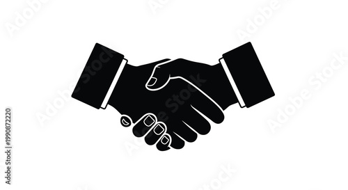 A black silhouette of two hands shaking in a gesture of agreement
