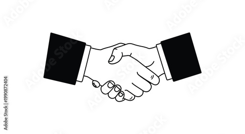 Black and white illustration of two hands shaking in a greeting