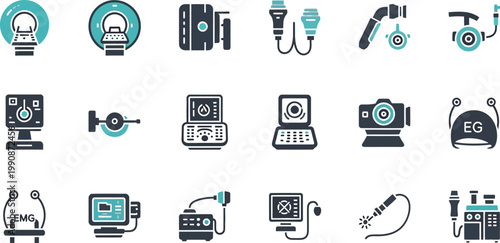Collection of various medical and laboratory equipment icons Vector