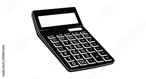 A black calculator is displayed against a white background creating a silhouette
