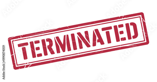 Crimson Terminated Stamp on White Background with Grunge Texture