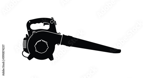 Black silhouette of a handheld leaf blower against a white background