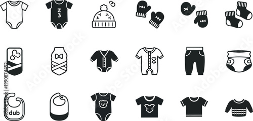Comprehensive collection of baby clothing and accessories icons Vector