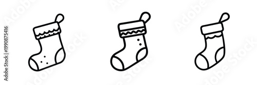 Christmas stocking web line icons set festive sock holiday fireplace decoration xmas present bag web line icons set & more vector illustration with editable stroke