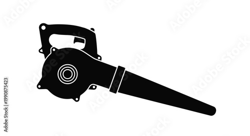 Black silhouette of a handheld leaf blower on a white background