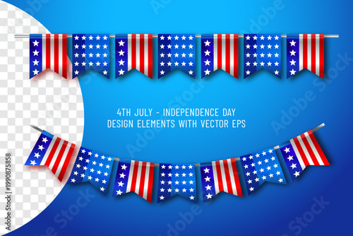 4th of july bunting banner design elements on blue background