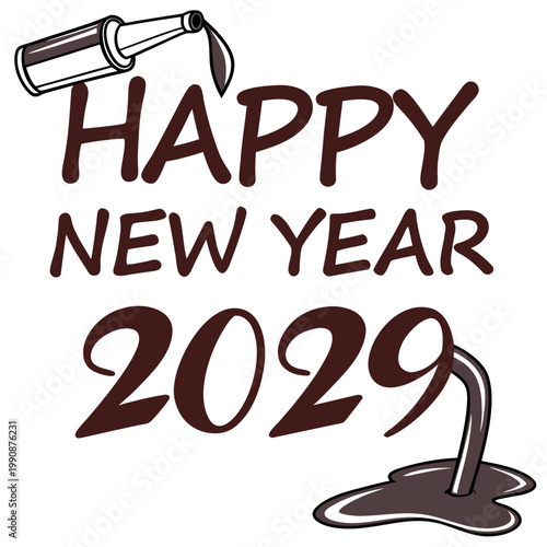 A vector graphic illustration of a Happy New Year 2029 message with a champagne bottle