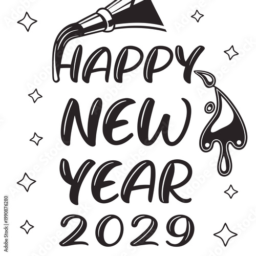 A festive Happy New Year 2029 vector graphic with paint splatter design