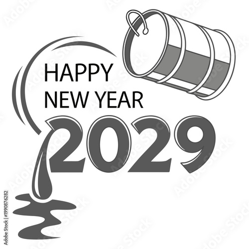 A vector graphic illustration of a Happy New Year 2029 icon with an oil barrel
