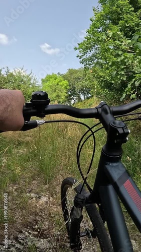 POV Pushing Hybrid Bike Up Wild Trail In Summer Sun