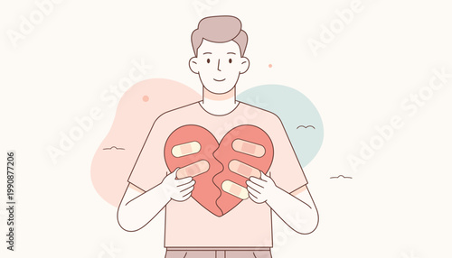 A man holds a broken heart in his hands showing emotions and sadness.