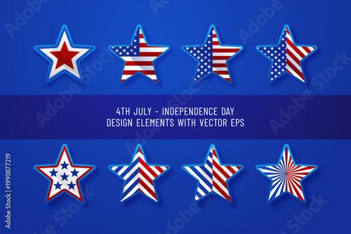 Set of american flag themed stars for july fourth celebration
