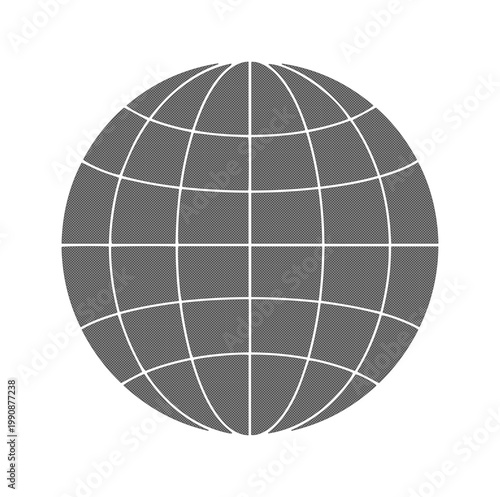 Tableau sur toile Minimalist globe icon with longitude and latitude lines, gray earth sphere vecto