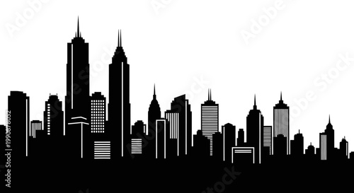 Dramatic black skyline of a city sharply defined silhouette