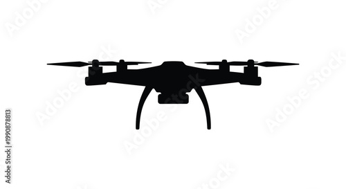 A black drone design with four rotors is displayed as a silhouette