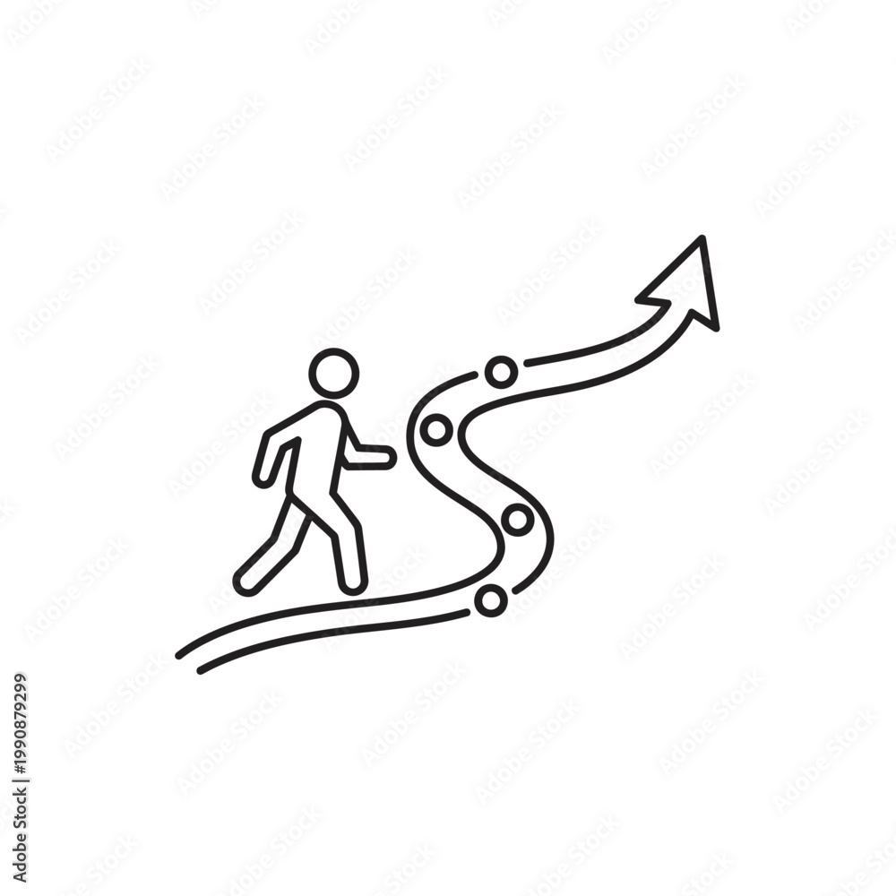 Fototapeta premium A person running up a winding arrow.