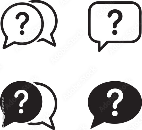 Question mark icon set. Bubble question icon, FAQ questions symbol.