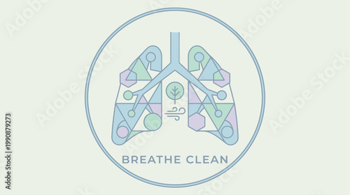 Stylized geometric lungs icon symbolizing clean breathing and respiratory health, promoting environmental awareness and a fresh, healthy lifestyle concept