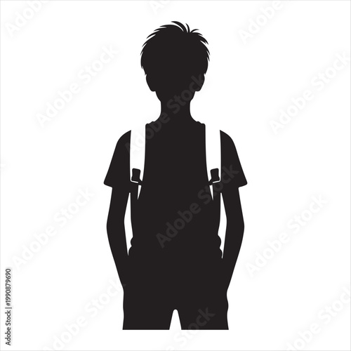  school kids vector silhouette line art logo design concept illustration idea