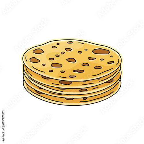 A stack of freshly made tortillas or flatbreads, illustrated with a rustic charm and warm, inviting colors.