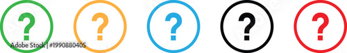 Colorful question mark icons in circles isolated on transparent background