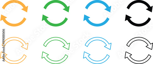 Colorful arrows forming circular motion graphics icons set