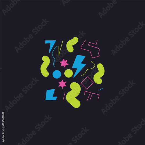 Funky Memphis Abstract Shapes Dark Background