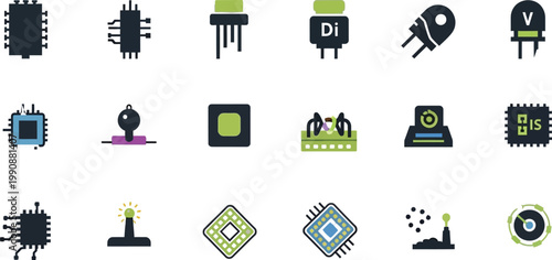Collection of common micro electronic components and their symbols Vector