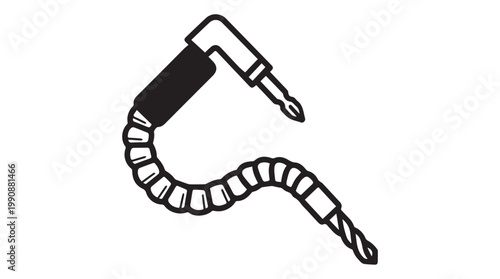 Minimalist vector illustration of a flexible shaft drill attachment, ideal for tool catalogs, DIY guides, hardware advertising, and technical manuals. Clean and scalable design for commercial use.