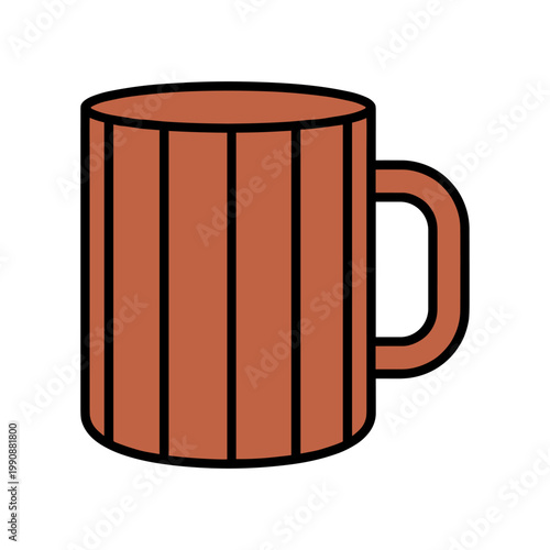 A rustic, simple brown wooden mug with vertical staves and a sturdy handle.