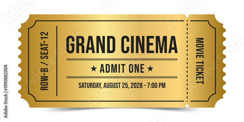 Golden premium grand cinema movie ticket vector design