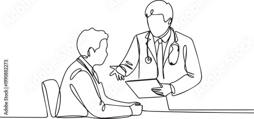 A doctor and patient in a consultation with a clipboard