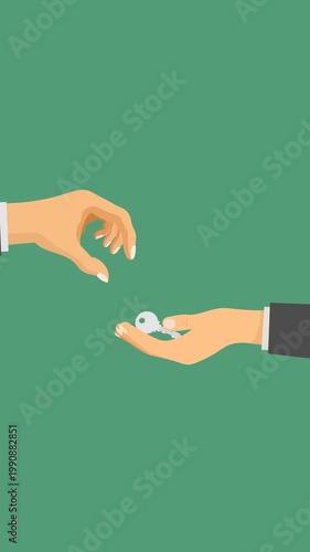 business hand giving key video animation vertical concept