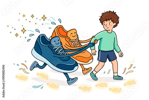 Cute Anthropomorphic Running Shoes Motivating Lazy Person to Exercise Cheerful Fitness Motivation and Self-Care Vector Illustration