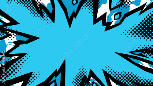 アメコミ風の爆発が広がる背景のイラスト素材_水色_16:9