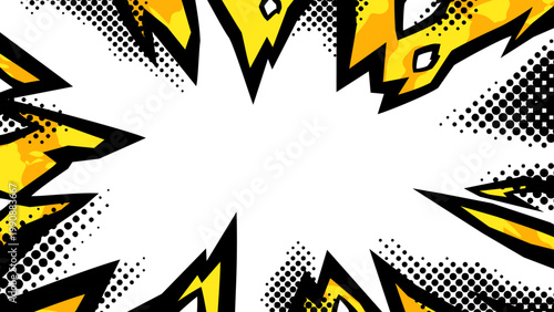 アメコミ風の爆発が広がる背景のイラスト素材_黄色_16:9