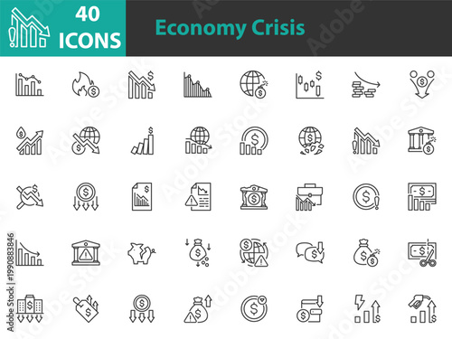 set of financial crisis icons, economy, recession, stagflation