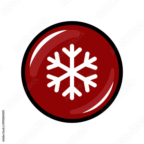 A bold red circular button featuring a white snowflake icon, signifying cold or winter weather.