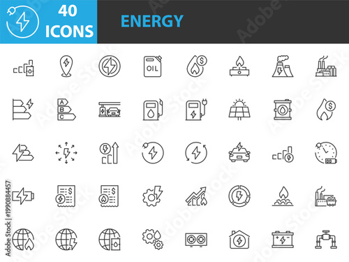 set of energy icons, gas, oil, electric