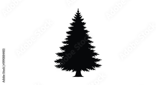 A stark black silhouette of a coniferous tree against a white background silhouette