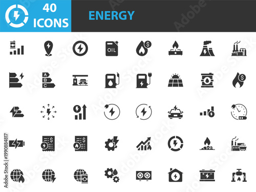 set of energy icons, gas, oil, electric