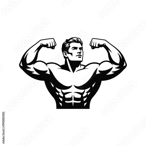 A muscular man flexing his arms and showing off his biceps and abs in a powerful pose