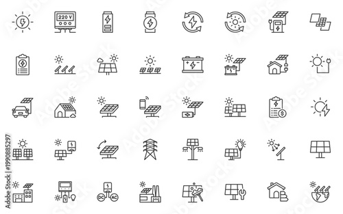 set of solar energy icons, solar cell, clean energy