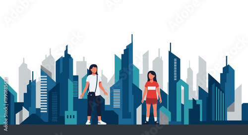 This modern, geometric illustration evokes a sense of urban growth and progress. Ideal for backgrounds, website design, or representing city-related c