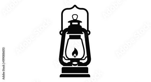 A simple black silhouette of an old fashioned kerosene lantern