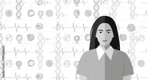 A graphic illustration depicting elements of medical science. Ideal for use in articles, presentations, or websites related to healthcare, biology, or